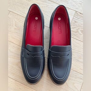 GIROTTI Penny Loafer Flat Slip On Shoes Navy Blue Leather Preppy Academia Career